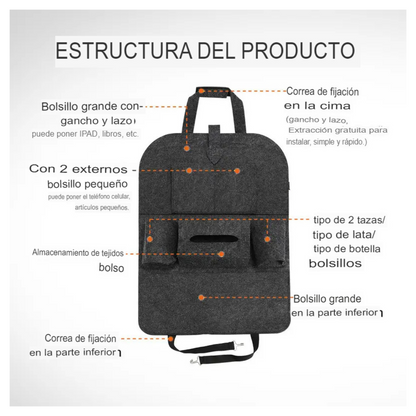Organizador Trasero para Asiento de Auto con 6 Bolsillos