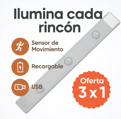 ¡PROMO 3X1! Barra Led con Sensor Movimiento de 20 cm